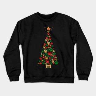 Dog Lovers Cute and Funny Dog Paws Prints Christmas Tree Crewneck Sweatshirt